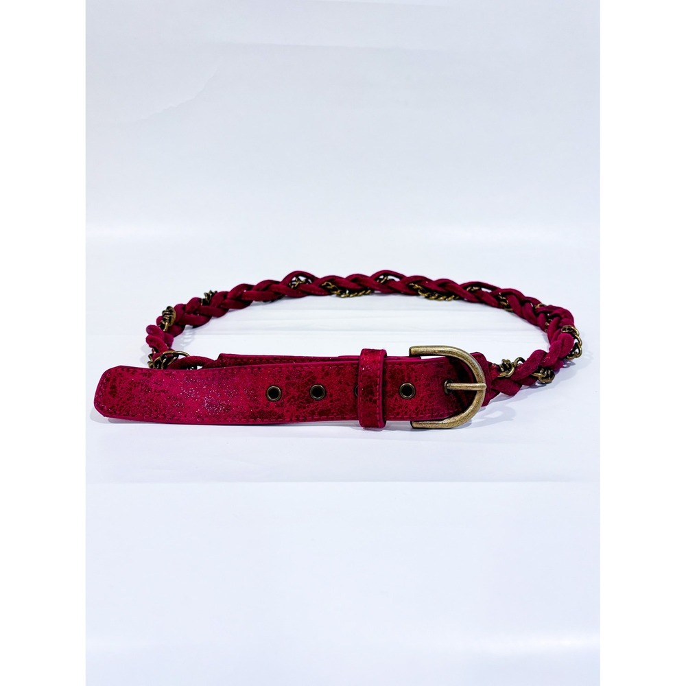 MATT & NAT Raspberry braided belt | Chain detail statement | Large - Picture 2 of 6